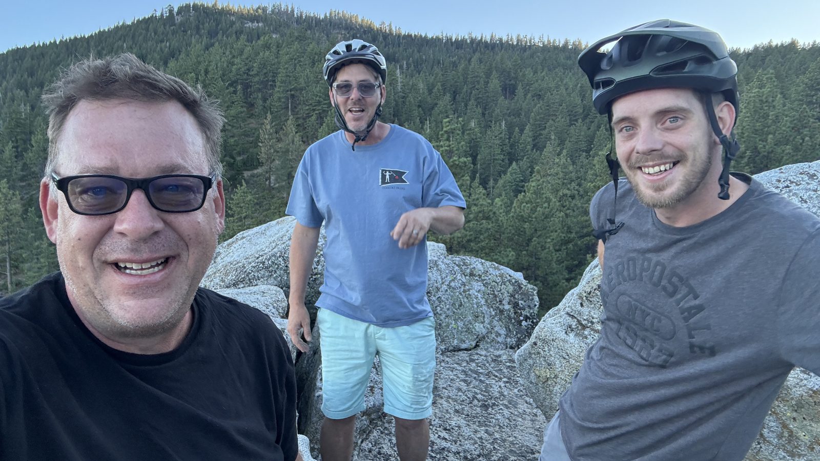 Up on the granite at 6:22: Christian, his brother and his nephew.