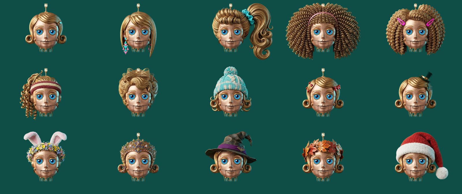 All fifteen. Her eyes, jaw and neck are the same in every one, so she talks and blinks whatever she's wearing.