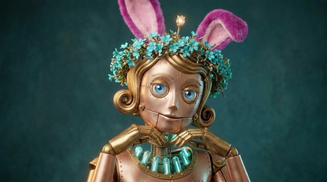 GlazyArray in bunny ears and a flower crown