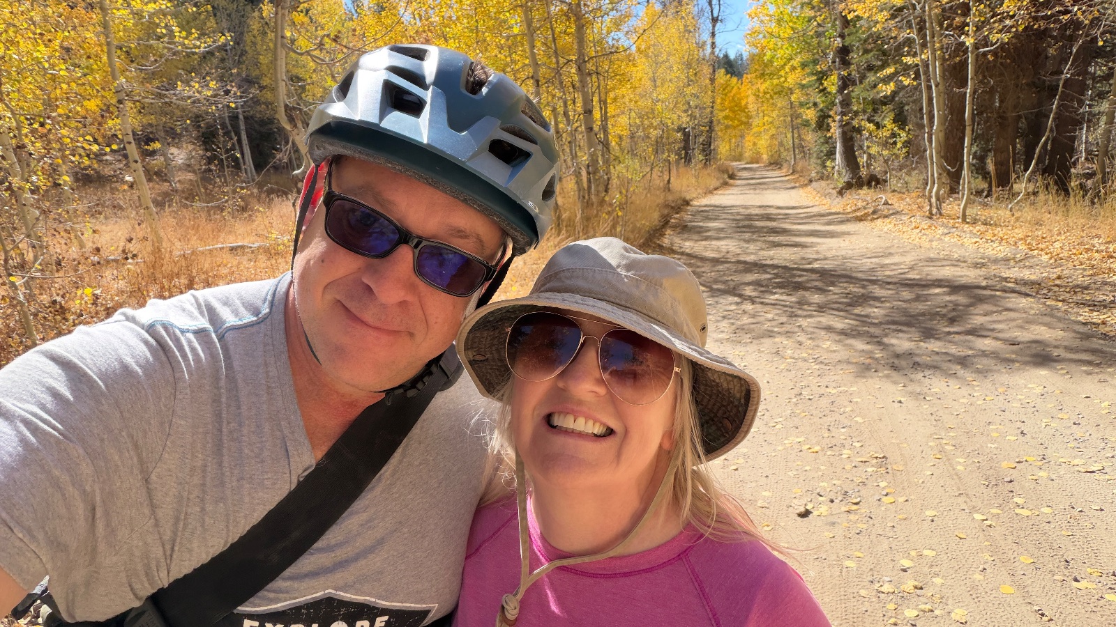 11:24. A selfie on the road, under the aspens.