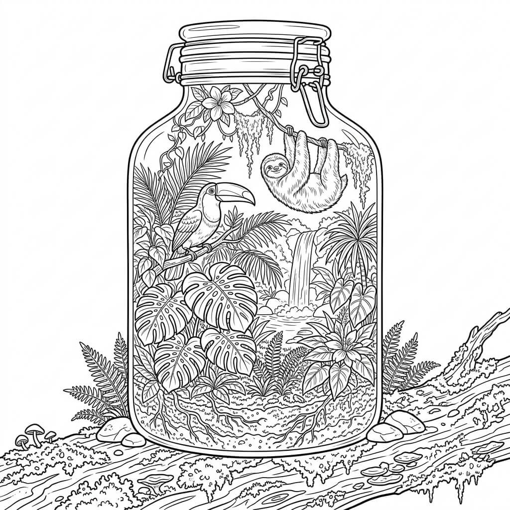 Jungle jar scene - black and white.