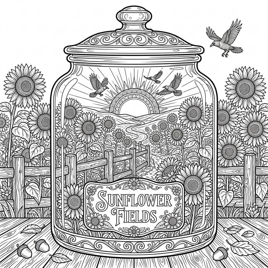 Sunflower jar - black and white.
