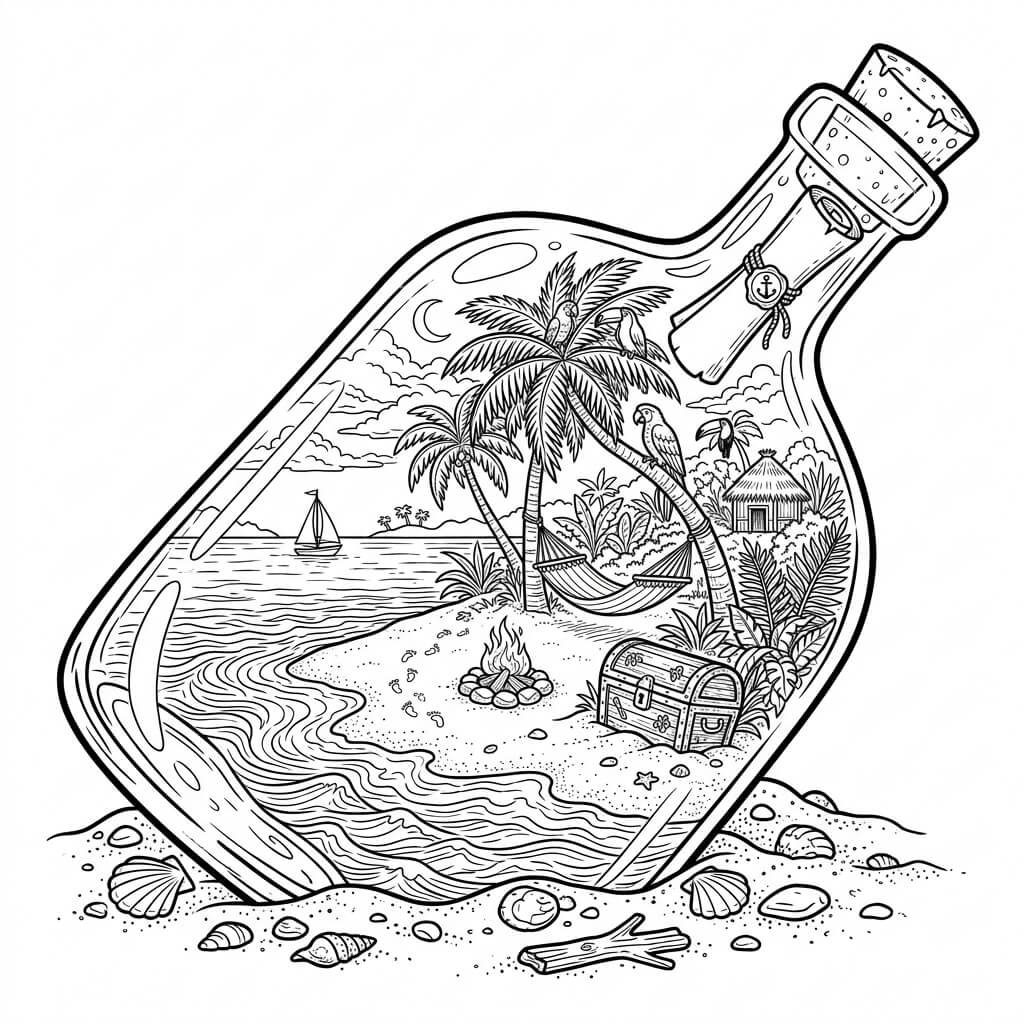 Pirate Treasure Jar Scene - black and white.